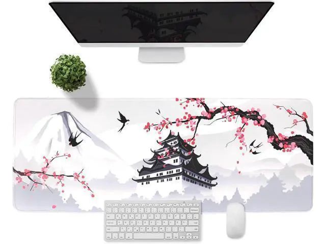 Alt view image 2 of 7 - Japanese Cherry Blossom White Gaming Mouse Pad XXL Large Gaming Laptop Anime Mouse Pad Sakura Big Desk Pads Extended PC Keyboard Waterproof and Non-Slip 31.5x11.8inches Mices Pad Japan