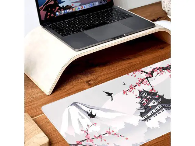 Alt view image 6 of 7 - Japanese Cherry Blossom White Gaming Mouse Pad XXL Large Gaming Laptop Anime Mouse Pad Sakura Big Desk Pads Extended PC Keyboard Waterproof and Non-Slip 31.5x11.8inches Mices Pad Japan