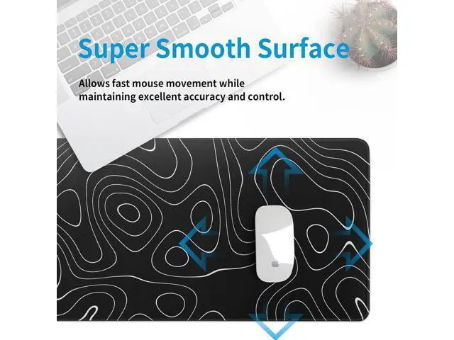 Alt view image 7 of 7 - Large Topographic Map Gaming Mouse Pad for Desk Black Desk Pad with Non-Slip Rubber Base Stitched Edge Desk Organizers and Accessories Desk Decor