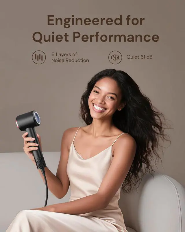 Alt view image 5 of 7 - Hair Dryer with Diffuser for Curly Hair, Blow Dryer, 110000 RPM Professional High Speed Hairdryer with Negative Ions, 1400W Blow Dryer with 6.5 Ft Cord Fast Drying for Women Men