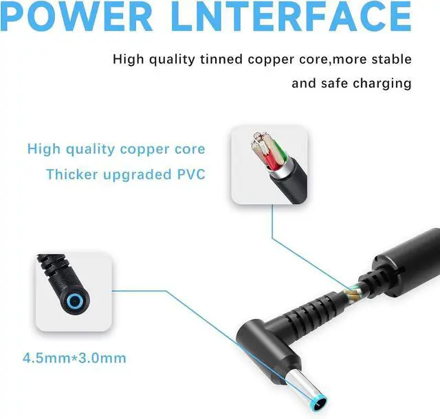 Alt view image 4 of 6 - 65W Laptop Charger Compatible with HP Pavilion x360 14 15 17 Envy 13 15 X360 Elitebook 840 G5 Zbook 14u G4 G5 15u 15 G3 ProBook Chromebook Spectre 19.5V 3.33A Adapter Power Cord Blue Tip
