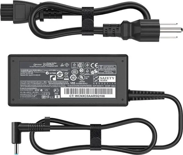 Main image of 65W Laptop Charger Compatible with HP Pavilion x360 14 15 17 Envy 13 15 X360 Elitebook 840 G5 Zbook 14u G4 G5 15u 15 G3 ProBook Chromebook Spectre 19.5V 3.33A Adapter Power Cord Blue Tip