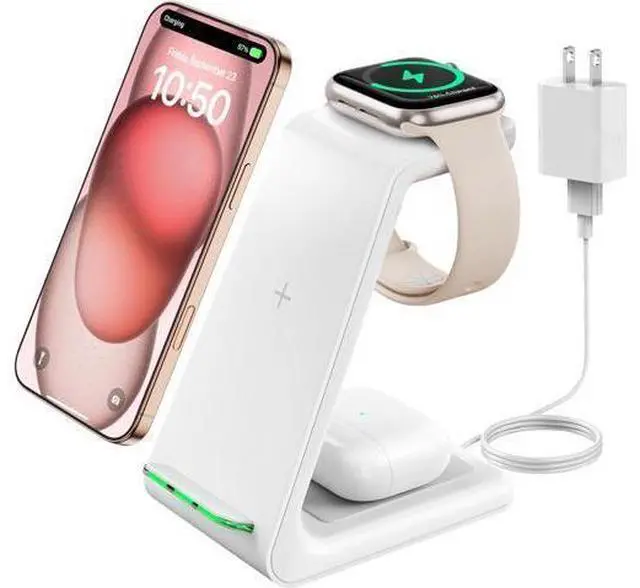 Main image of GEEKERA 3 in 1 Wireless Charging Station for Apple, Fast Wireless Charger Stand Dock for iPhone 16 15 14 13 12 11 Pro Max Plus XR XS X, Apple Watch Ultra/9/SE/8/7/6/5/4/3/2, AirPods Pro/4/3/2