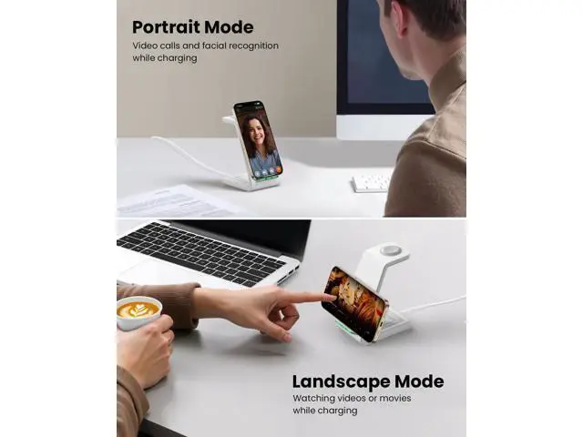 Alt view image 3 of 7 - GEEKERA 3 in 1 Wireless Charging Station for Apple, Fast Wireless Charger Stand Dock for iPhone 16 15 14 13 12 11 Pro Max Plus XR XS X, Apple Watch Ultra/9/SE/8/7/6/5/4/3/2, AirPods Pro/4/3/2