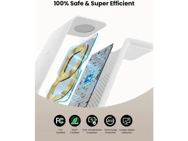 Alt view image 5 of 7 - GEEKERA 3 in 1 Wireless Charging Station for Apple, Fast Wireless Charger Stand Dock for iPhone 16 15 14 13 12 11 Pro Max Plus XR XS X, Apple Watch Ultra/9/SE/8/7/6/5/4/3/2, AirPods Pro/4/3/2