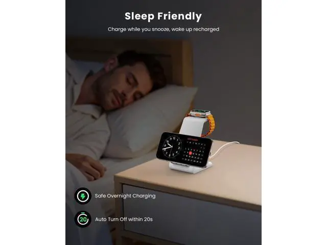 Alt view image 6 of 7 - GEEKERA 3 in 1 Wireless Charging Station for Apple, Fast Wireless Charger Stand Dock for iPhone 16 15 14 13 12 11 Pro Max Plus XR XS X, Apple Watch Ultra/9/SE/8/7/6/5/4/3/2, AirPods Pro/4/3/2