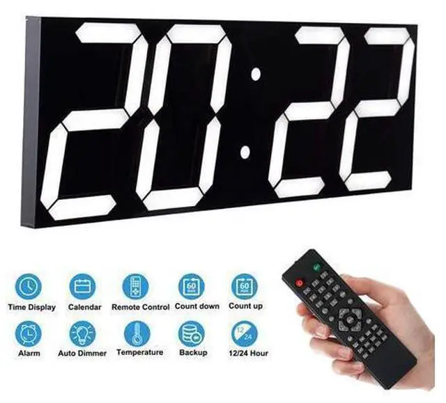 Alt view image 7 of 12 - Remote Control Digital Led Wall Clock, Multifunction Led Clock, Large Calendar, Minute Alarm Clock, Countdown Led Clock, Big Thermometer, Mute Clock (Black Shell)