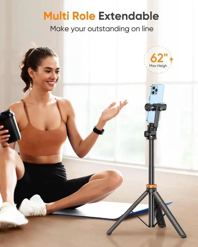 Alt view image 6 of 6 - Phone Tripod, Tripod for iPhone & Selfie Stick with Remote, Extendable Cell Phone Stand & Ultimate Phone Holder, Solidest Phone Stand Compatible with iPhone/Android