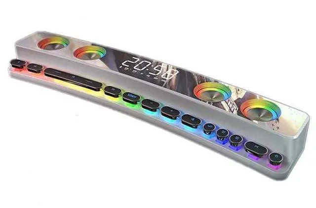 Alt view image 8 of 14 - WISDUM Bluetooth Speaker Wireless Game Speaker soundbar USB 3D Stereo Subwoofer AUX FM Home Clock Indoor Bluetooth Sound Bar Computer Loudspeaker 3600mAh RGB PC Gaming Speaker with Wireless Bluetooth