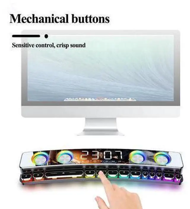 Alt view image 12 of 14 - WISDUM Bluetooth Speaker Wireless Game Speaker soundbar USB 3D Stereo Subwoofer AUX FM Home Clock Indoor Bluetooth Sound Bar Computer Loudspeaker 3600mAh RGB PC Gaming Speaker with Wireless Bluetooth