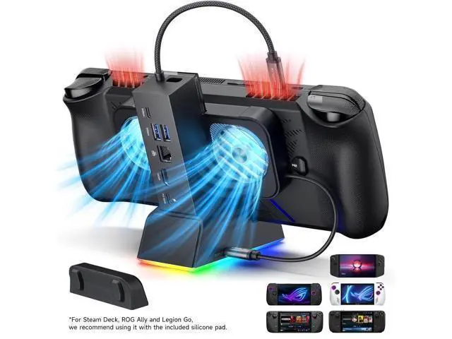 Alt view image 2 of 7 - Docking Station for ROG Ally X/ROG Ally/Steam Deck/Legion Go, 7-in-1 ROG Ally X Dock with RGB Cooling Fan, HDMI 4K@120Hz, Gigabit Ethernet, Dual USB & USB C 3.0, 100W PD Charging - HB0705