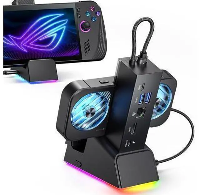 Main image of Docking Station for ROG Ally X/ROG Ally/Steam Deck/Legion Go, 7-in-1 ROG Ally X Dock with RGB Cooling Fan, HDMI 4K@120Hz, Gigabit Ethernet, Dual USB & USB C 3.0, 100W PD Charging - HB0705