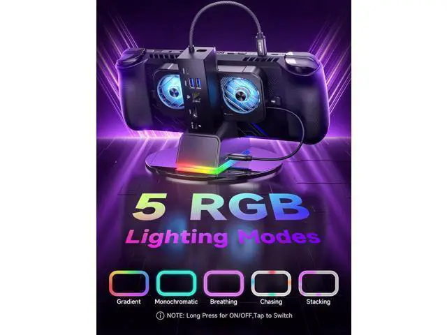 Alt view image 3 of 7 - Docking Station for ROG Ally X/ROG Ally/Steam Deck/Legion Go, 7-in-1 ROG Ally X Dock with RGB Cooling Fan, HDMI 4K@120Hz, Gigabit Ethernet, Dual USB & USB C 3.0, 100W PD Charging - HB0705