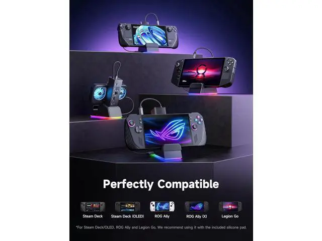 Alt view image 5 of 7 - Docking Station for ROG Ally X/ROG Ally/Steam Deck/Legion Go, 7-in-1 ROG Ally X Dock with RGB Cooling Fan, HDMI 4K@120Hz, Gigabit Ethernet, Dual USB & USB C 3.0, 100W PD Charging - HB0705