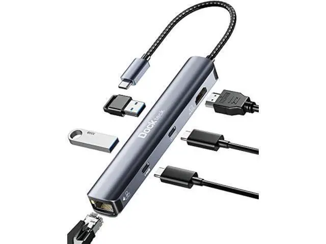 Alt view image 6 of 10 - USB C Hub Ethernet,6 in 1 Laptop Docking Station, Dockteck USB C Multiport Adapter with 4K@60Hz HDMI, 100W PD, 1Gbps LAN, 2 USB 3.0 for MacBook Pro/Air, Surface Pro, XPS and More