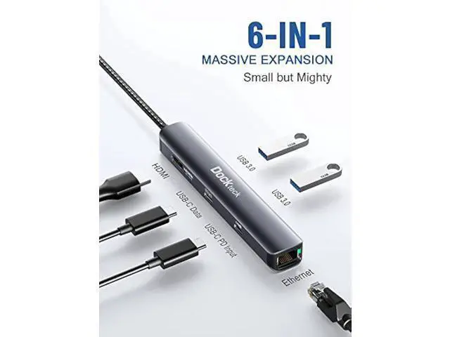 Alt view image 7 of 10 - USB C Hub Ethernet,6 in 1 Laptop Docking Station, Dockteck USB C Multiport Adapter with 4K@60Hz HDMI, 100W PD, 1Gbps LAN, 2 USB 3.0 for MacBook Pro/Air, Surface Pro, XPS and More