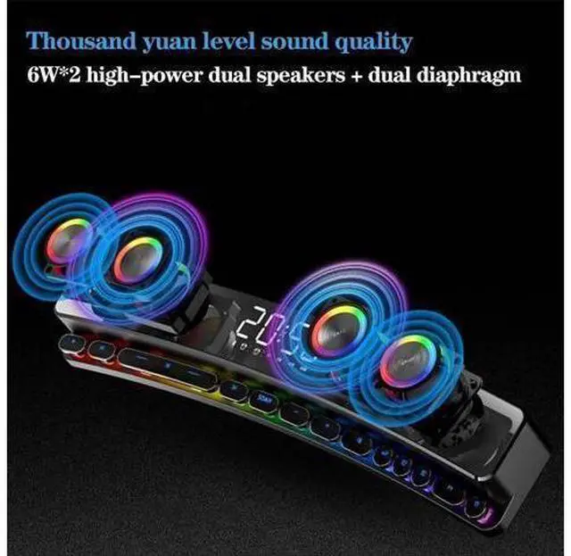 Alt view image 13 of 14 - WISDUM Bluetooth Speaker Wireless Game Speaker soundbar USB 3D Stereo Subwoofer AUX FM Home Clock Indoor Bluetooth Sound Bar Computer Loudspeaker 3600mAh RGB PC Gaming Speaker with Wireless Bluetooth