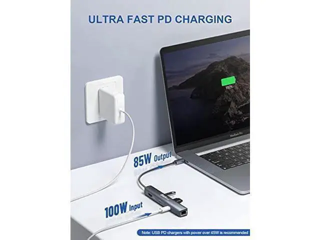 Alt view image 9 of 10 - USB C Hub Ethernet,6 in 1 Laptop Docking Station, Dockteck USB C Multiport Adapter with 4K@60Hz HDMI, 100W PD, 1Gbps LAN, 2 USB 3.0 for MacBook Pro/Air, Surface Pro, XPS and More
