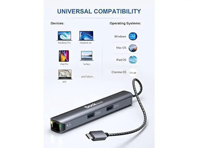 Alt view image 10 of 10 - USB C Hub Ethernet,6 in 1 Laptop Docking Station, Dockteck USB C Multiport Adapter with 4K@60Hz HDMI, 100W PD, 1Gbps LAN, 2 USB 3.0 for MacBook Pro/Air, Surface Pro, XPS and More