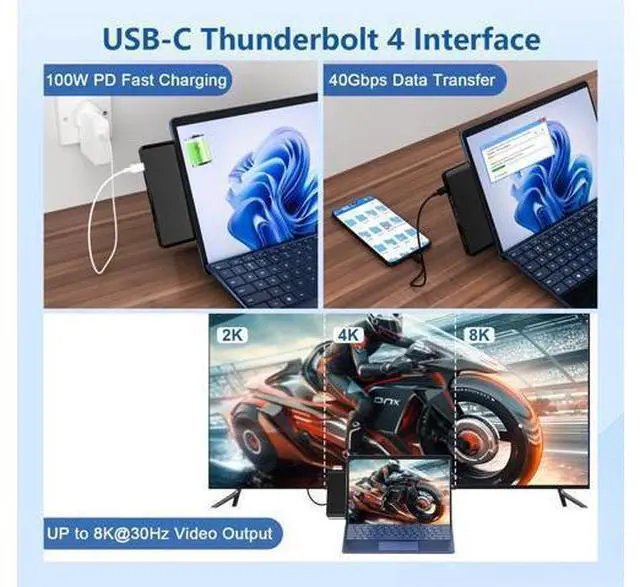 Alt view image 7 of 8 - Surface Pro 11 Docking Station: Surface Pro 11 Copilot+PC/Pro 10/Pro 9 USB Hub Adapter with Thunderbolt 4 (Display+Data+100W PD), 4K HDMI, USB 3.0, SD/TF Reader, 3.5mm Audio Surface Pro 11 Accessories