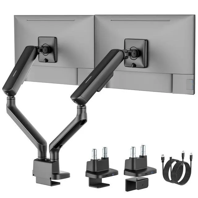 Alt view image 6 of 10 - monTEK Dual Monitor Arm with USB, Mechanical Spring Monitor Arm for 17-35" Screens, Adjustable Monitor Desk Mount Each Holds up to 24.2 lbs with C Clamp/Grommet Desk Mount, VESA 75/100mm, MA1011UCBK-D