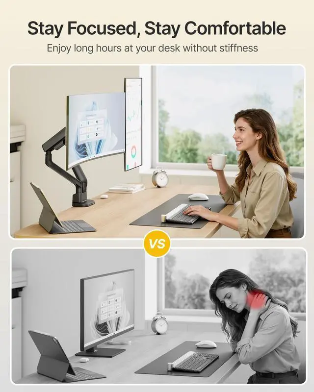 Alt view image 9 of 10 - monTEK Dual Monitor Arm with USB, Mechanical Spring Monitor Arm for 17-35" Screens, Adjustable Monitor Desk Mount Each Holds up to 24.2 lbs with C Clamp/Grommet Desk Mount, VESA 75/100mm, MA1011UCBK-D