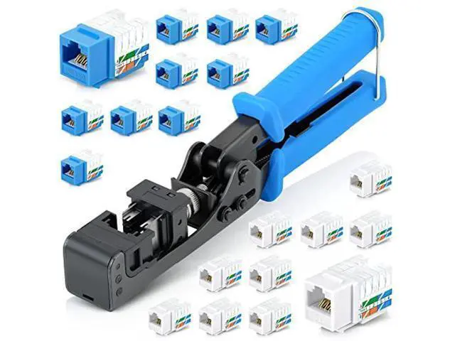 Alt view image 6 of 10 - Everest Media Solutions easyJACK (CAT6A Kit) - Speed Termination Tool, with 10 Blue & 10 White CAT6A Keystone Jacks - Punch Down Ethernet Crimper for EMS RJ45 UTP Female Connectors