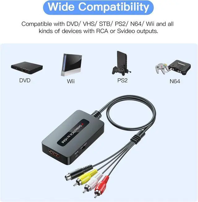 Alt view image 3 of 7 - RCA Svideo to HDMI Converter with HD Cable(RCA and Svideo Integrated) CVBS Composite AV to HDMI Converter