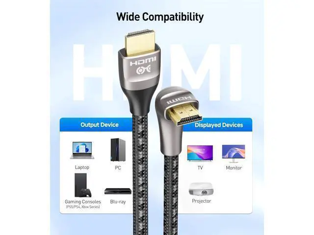 Alt view image 14 of 14 - 48Gbps Ultra HD 8K Right Angle HDMI Cable 6.6 ft (270 Degree HDMI Cable) with 8K@60Hz 4K@240Hz and HDR Support in Black