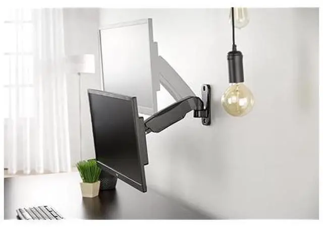 Alt view image 11 of 14 - Black Height Adjustable Pneumatic Arm Single Monitor Wall Mount Full Motion Articulating | fits 17 to 27 inch Screen MOUNTV001A