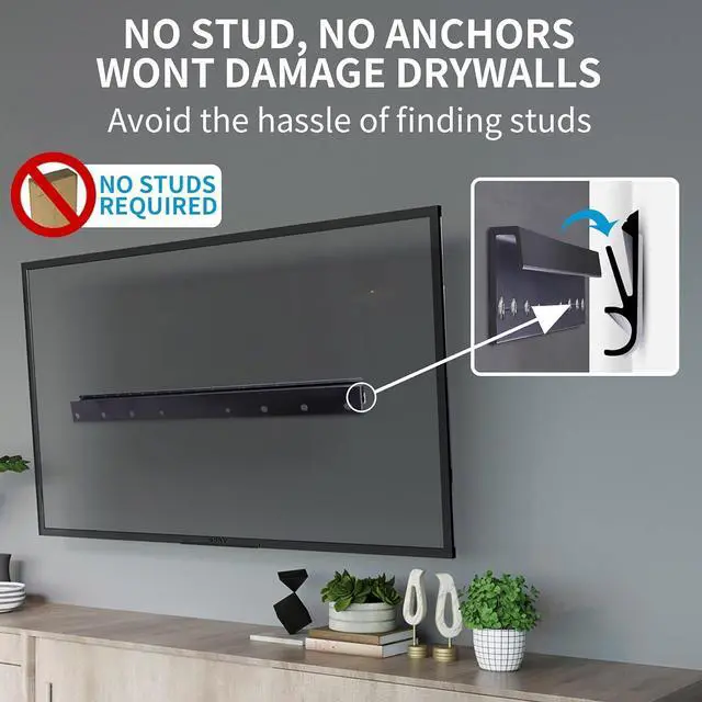Alt view image 10 of 10 - Studless Drywall TV Mount for 13-55 inch TVs, No Stud TV Wall Bracket Max VESA 400x400mm up to 100 lbs Universal Fits Most LED LCD Plasma Flat/Curved Screen TVs & Monitors-Upgraded Bubble Level