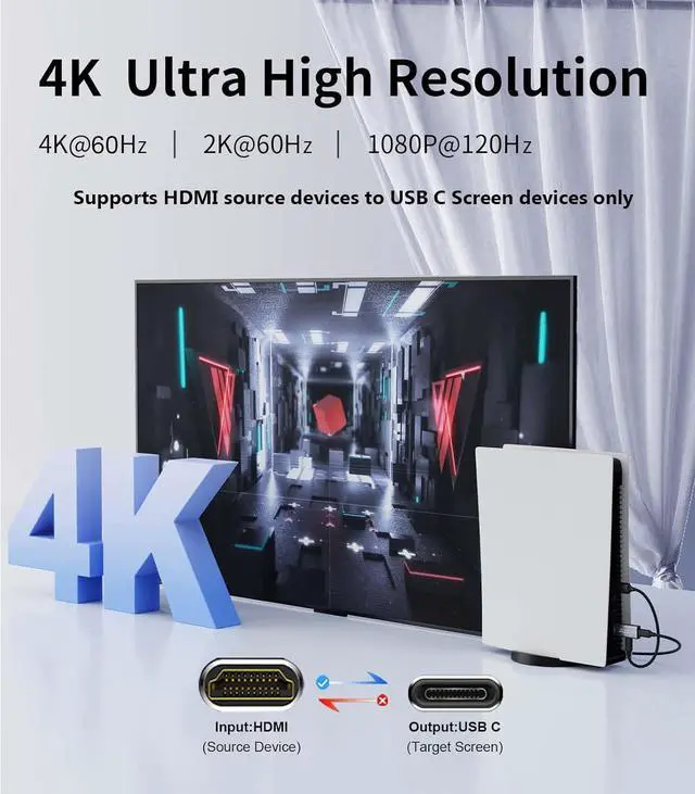 Alt view image 9 of 14 - HDMI to USB C Adapter | 4K@60Hz HDMI Source to USB-C Display Converter for XR/AR Glasses(XREAL One Air 2 Pro VITURE Pro RayNeo Air 2s Rokid) Portable Monitors Laptop Switch PS5/4 Xbox