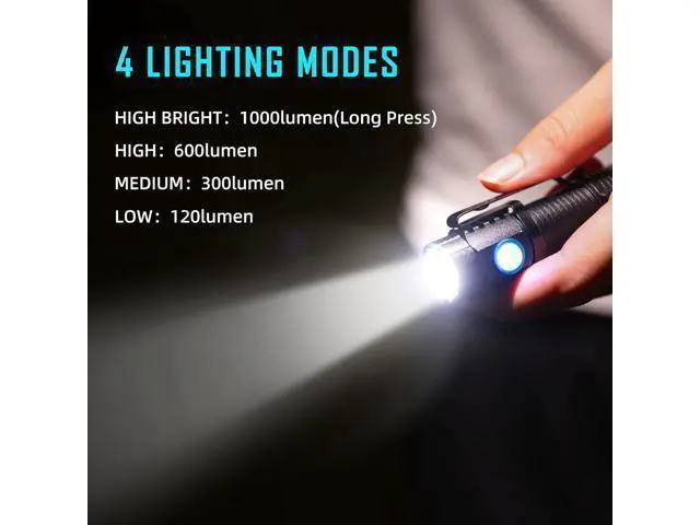 Alt view image 3 of 7 - lexall Small Flashlight, 1200 High Lumens, USB Rechargeable Compact LED Flashlight with Clip, Mini Pocket Sized EDC Flashlight with Unique Tail Design(2 Pack)