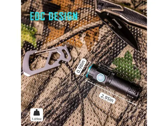 Alt view image 5 of 7 - lexall Small Flashlight, 1200 High Lumens, USB Rechargeable Compact LED Flashlight with Clip, Mini Pocket Sized EDC Flashlight with Unique Tail Design(2 Pack)