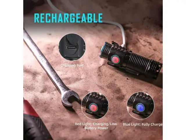 Alt view image 6 of 7 - lexall Small Flashlight, 1200 High Lumens, USB Rechargeable Compact LED Flashlight with Clip, Mini Pocket Sized EDC Flashlight with Unique Tail Design(2 Pack)