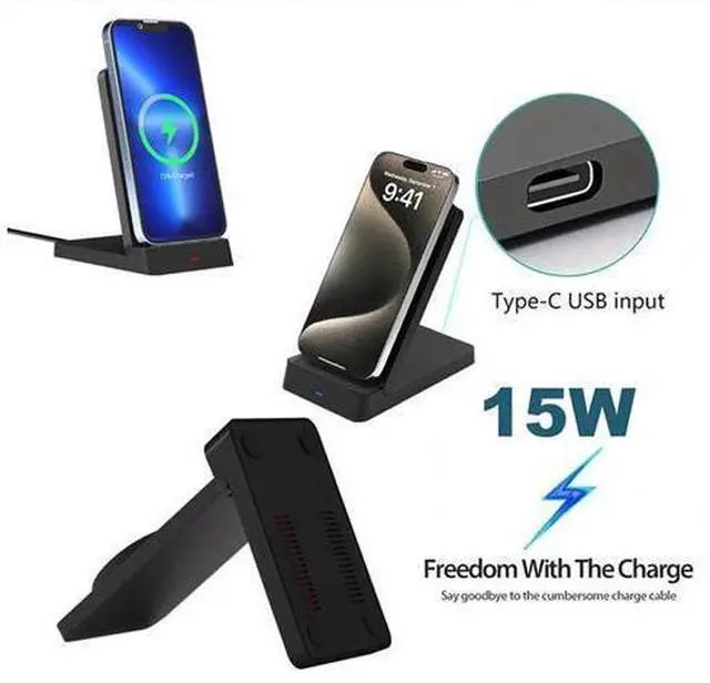 Alt view image 3 of 6 - 2.0 Smart 3-in-1 15W Wireless Charging Stand Automatic Magnetic Charger 9V/2A Type-C Smart Phones Folding Connection