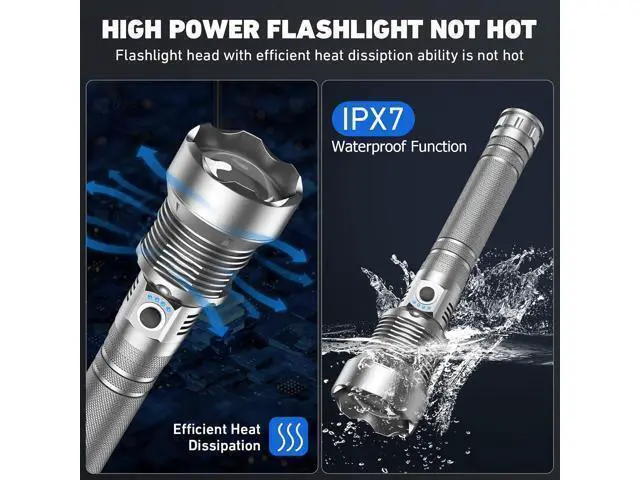 Alt view image 14 of 14 - Rechargeable LED Flashlights High Lumens, 990,000 Lumen Brightest Flashlight with 5 Modes and Waterproof, Long Lasting Powerful Handheld Bright Flashlight for Emergencies Camping