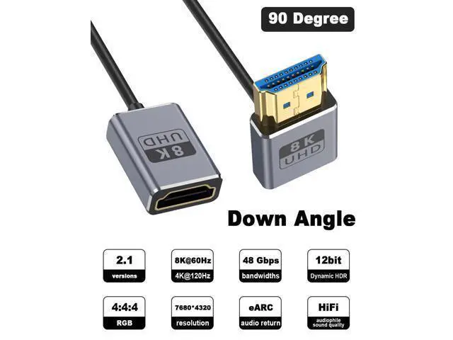 Alt view image 9 of 14 - 8K 90 Degree HDMI Extension Cable 1FT Down Angle HDMI Male to Female Cable (48Gbps Bandwidths 8K@60Hz 4K@240Hz) for GH5S PS5 Xbox One Monitor PC