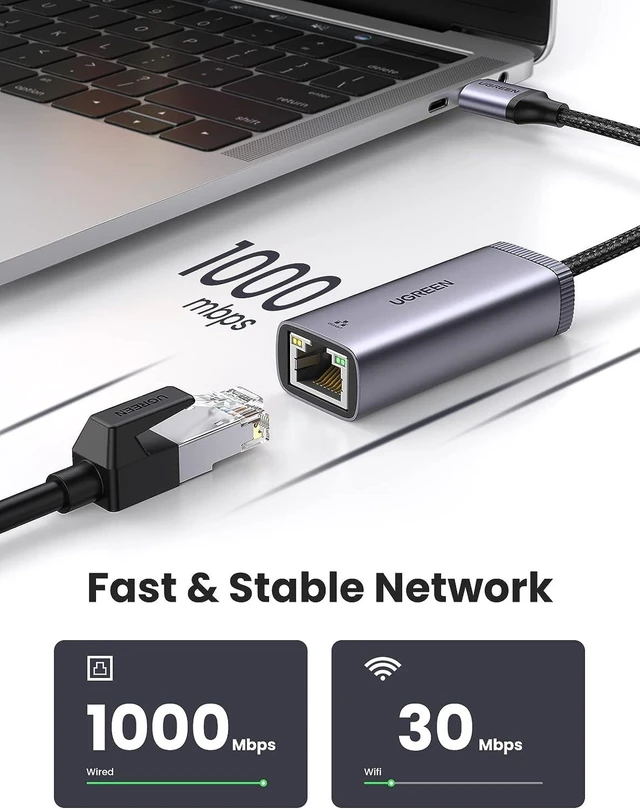 Alt view image 3 of 7 - Vszerda USB to Ethernet Adapter USB 3.0 to 10 100 1000 Mbps Gigabit RJ45 LAN Network Adapter Compatible with Nintendo Switch Laptop PC MacBook Surface XPS Raspberry Pi 4b, and More