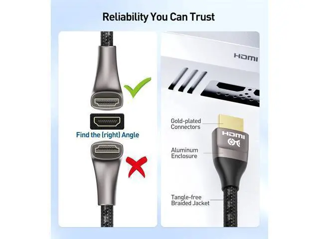 Alt view image 12 of 14 - 48Gbps Ultra HD 8K Right Angle HDMI Cable 6.6 ft (270 Degree HDMI Cable) with 8K@60Hz 4K@240Hz and HDR Support in Black