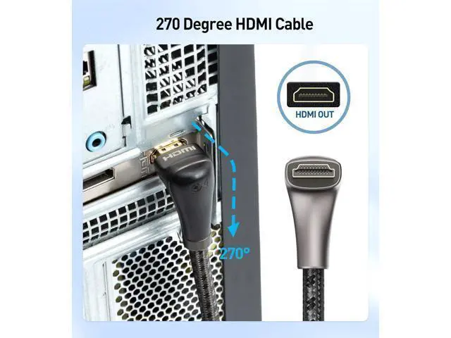 Alt view image 13 of 14 - 48Gbps Ultra HD 8K Right Angle HDMI Cable 6.6 ft (270 Degree HDMI Cable) with 8K@60Hz 4K@240Hz and HDR Support in Black