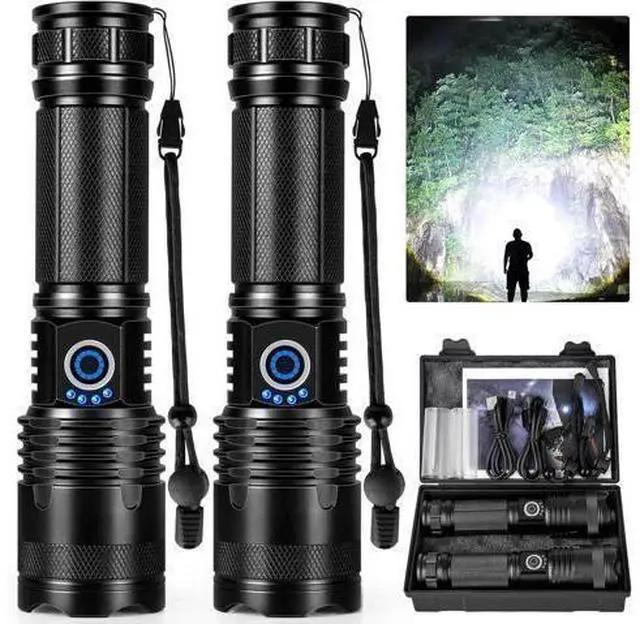 Alt view image 8 of 14 - Rechargeable LED Flashlights High Lumens 990 000 Lumens Super Bright Flashlights with 5 Modes Waterproof Powerful Flash Light Multifunctional Flashlights for Home Camping Hiking(2 Pack)