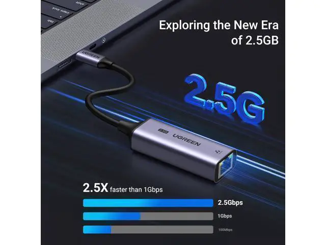 Alt view image 2 of 7 - UGREEN USB C to Ethernet Adapter 2.5G, Ethernet Adapter for Laptop, Aluminum, Type C (Thunderbolt 4/3 Compatible) to RJ45 Network Internet, Compatible for NAS, MacBook Air/Pro, XPS, iPhone 15 Pro/Max