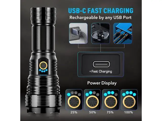 Alt view image 11 of 14 - Rechargeable Flashlights 990000 High Lumens, High Power Led Flashlight, XHP70.2 Powerful Tactical Flashlight with Zoomable, 5 Modes, IPX7 Waterproof, Flashlight for Camping, Hiking, Emergencies