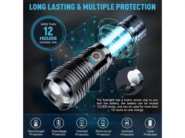 Alt view image 14 of 14 - Rechargeable Flashlights 990000 High Lumens, High Power Led Flashlight, XHP70.2 Powerful Tactical Flashlight with Zoomable, 5 Modes, IPX7 Waterproof, Flashlight for Camping, Hiking, Emergencies