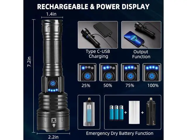 Alt view image 10 of 12 - Flashlights High Lumens Rechargeable, 990000LM Super Bright Flashlight, Adjustable Tactical Flashlight, 5Mode Flash Light High Powered, Waterproof LED Flashlight for Camping, Hiking, Home, Emergencies