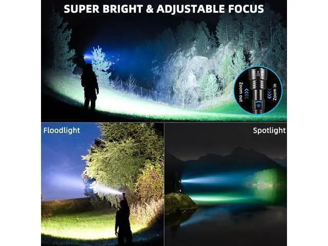 Alt view image 8 of 12 - Flashlights High Lumens Rechargeable, 990000LM Super Bright Flashlight, Adjustable Tactical Flashlight, 5Mode Flash Light High Powered, Waterproof LED Flashlight for Camping, Hiking, Home, Emergencies