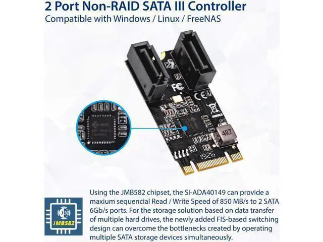 Alt view image 7 of 8 - IO CREST M.2 B+M Key to SATA III 2 Ports Expansion Card Jmicro JMB582 Chipset, Add Two SATA 3.0 Devices to Any M.2 2242 Slot SI-ADA40149