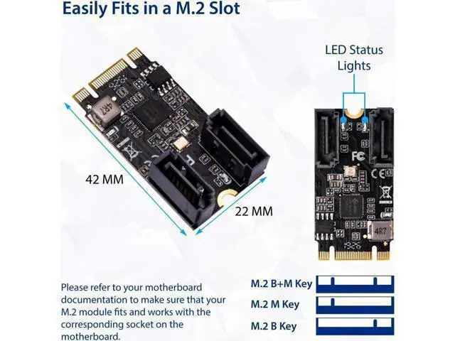 Alt view image 6 of 8 - IO CREST M.2 B+M Key to SATA III 2 Ports Expansion Card Jmicro JMB582 Chipset, Add Two SATA 3.0 Devices to Any M.2 2242 Slot SI-ADA40149