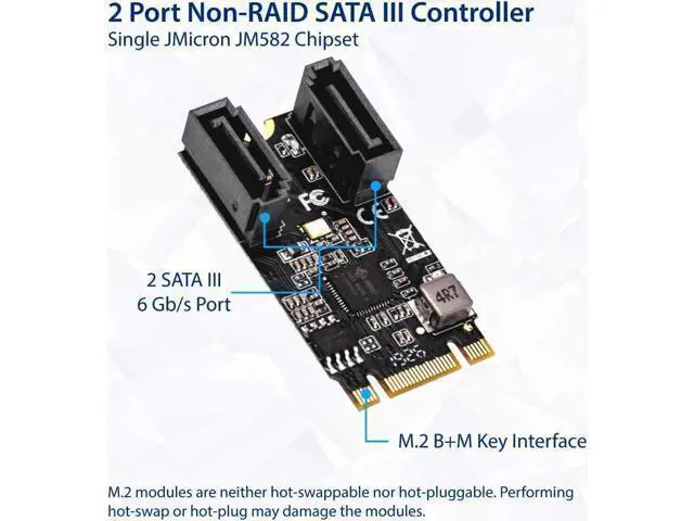 Alt view image 8 of 8 - IO CREST M.2 B+M Key to SATA III 2 Ports Expansion Card Jmicro JMB582 Chipset, Add Two SATA 3.0 Devices to Any M.2 2242 Slot SI-ADA40149